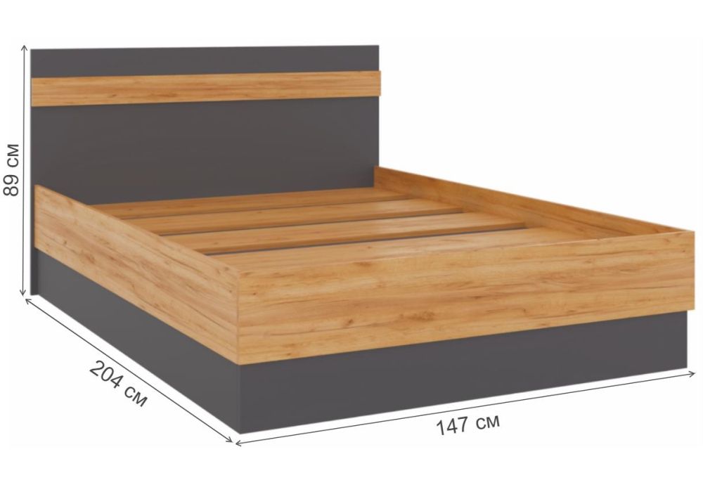 Полутораспальная кровать Кассандра 140х200 дуб крафт золотой / антрацит