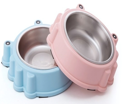 Миска пластиковая с металлической чашкой «Колор-Лягушка» 20*5см цвет нежно-голубой/250мл