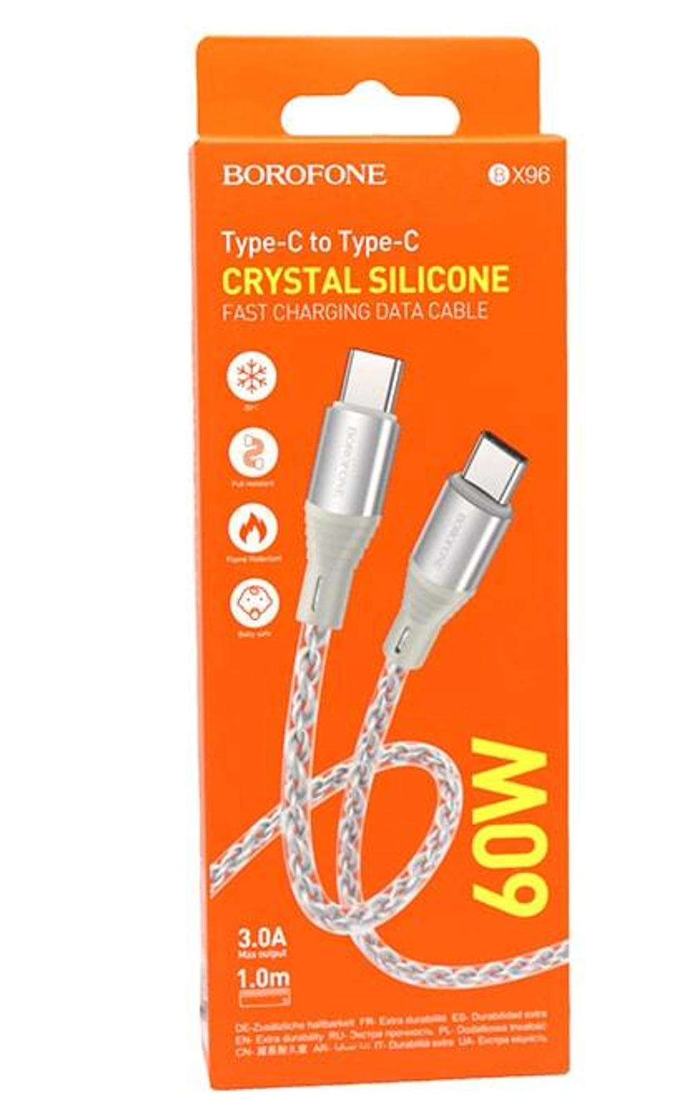 Кабель TypeC - TypeC BOROFONE BX96 60W Silicone (серый) 1м