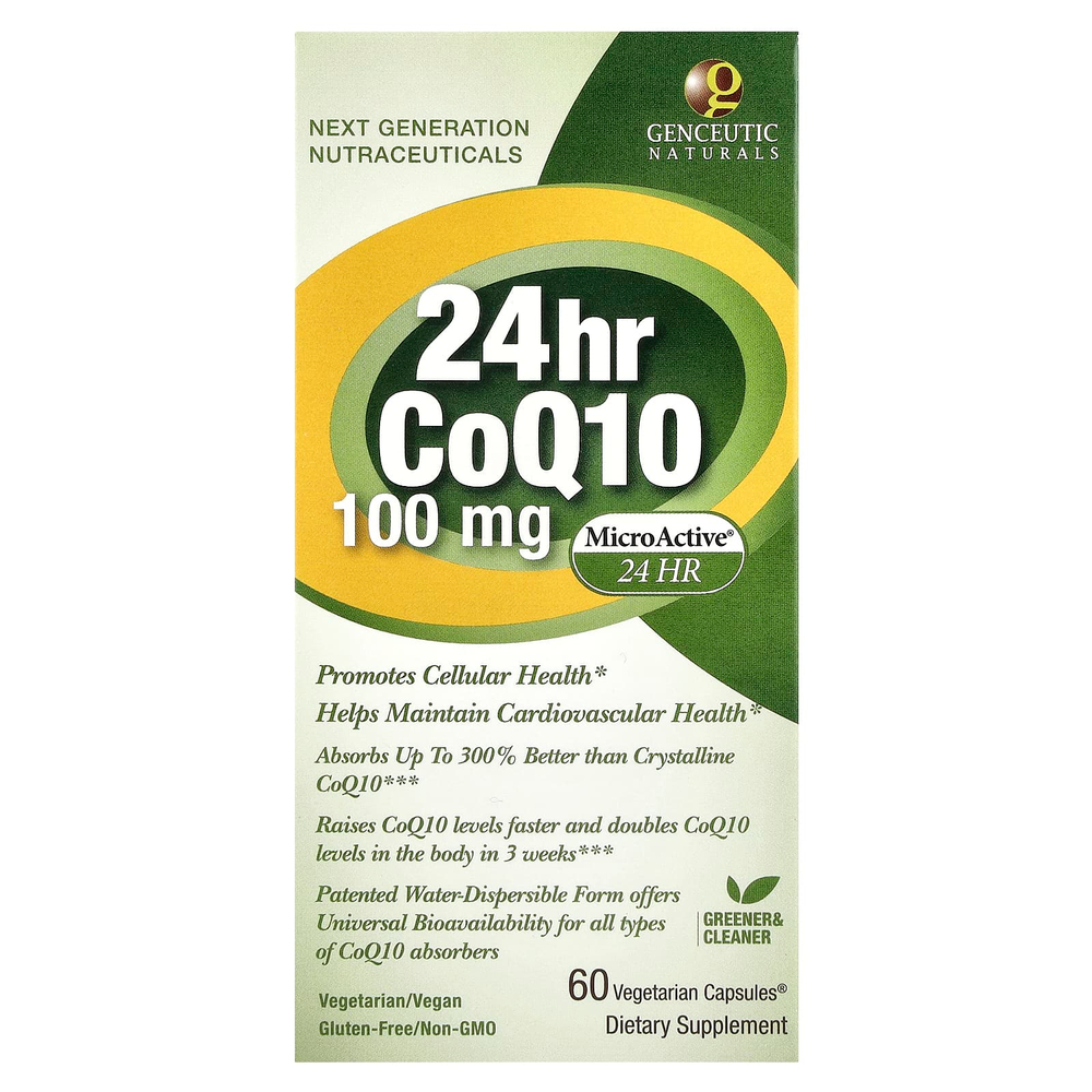 Genceutic Naturals, 24hr CoQ10, 100 мг, 60 Vegetarian Capsules®