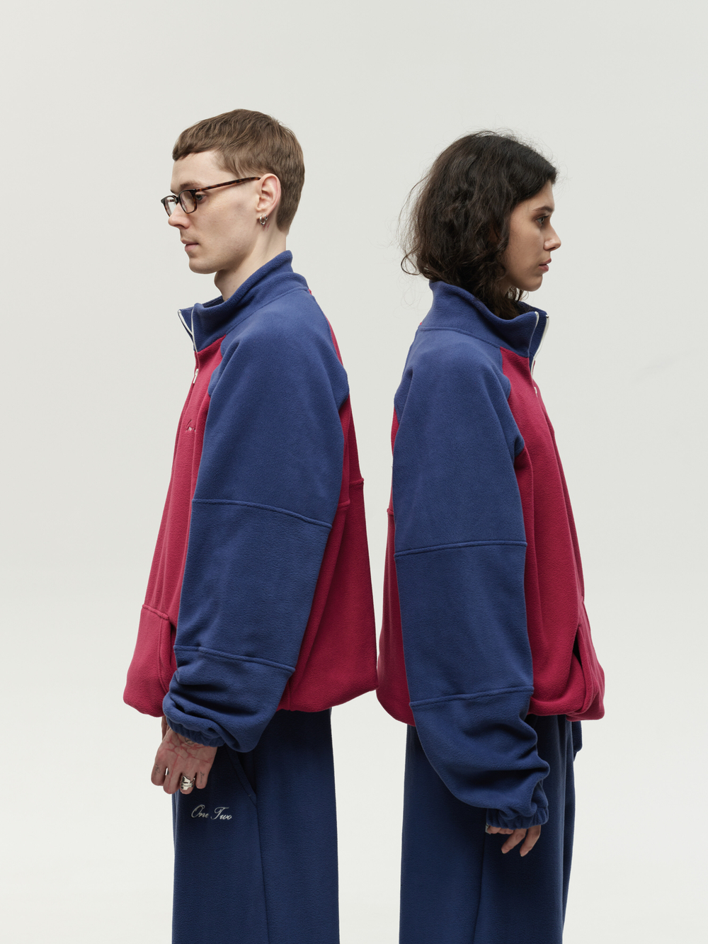 Drawstring Half-Zipped Sweatshirt Raspberry-Navy Smoke