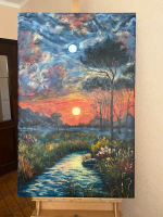 Картина маслом на холсте "Солнце и Луна" 70х110 см. Деревянный подрамник. Художник Наталия Осадчук