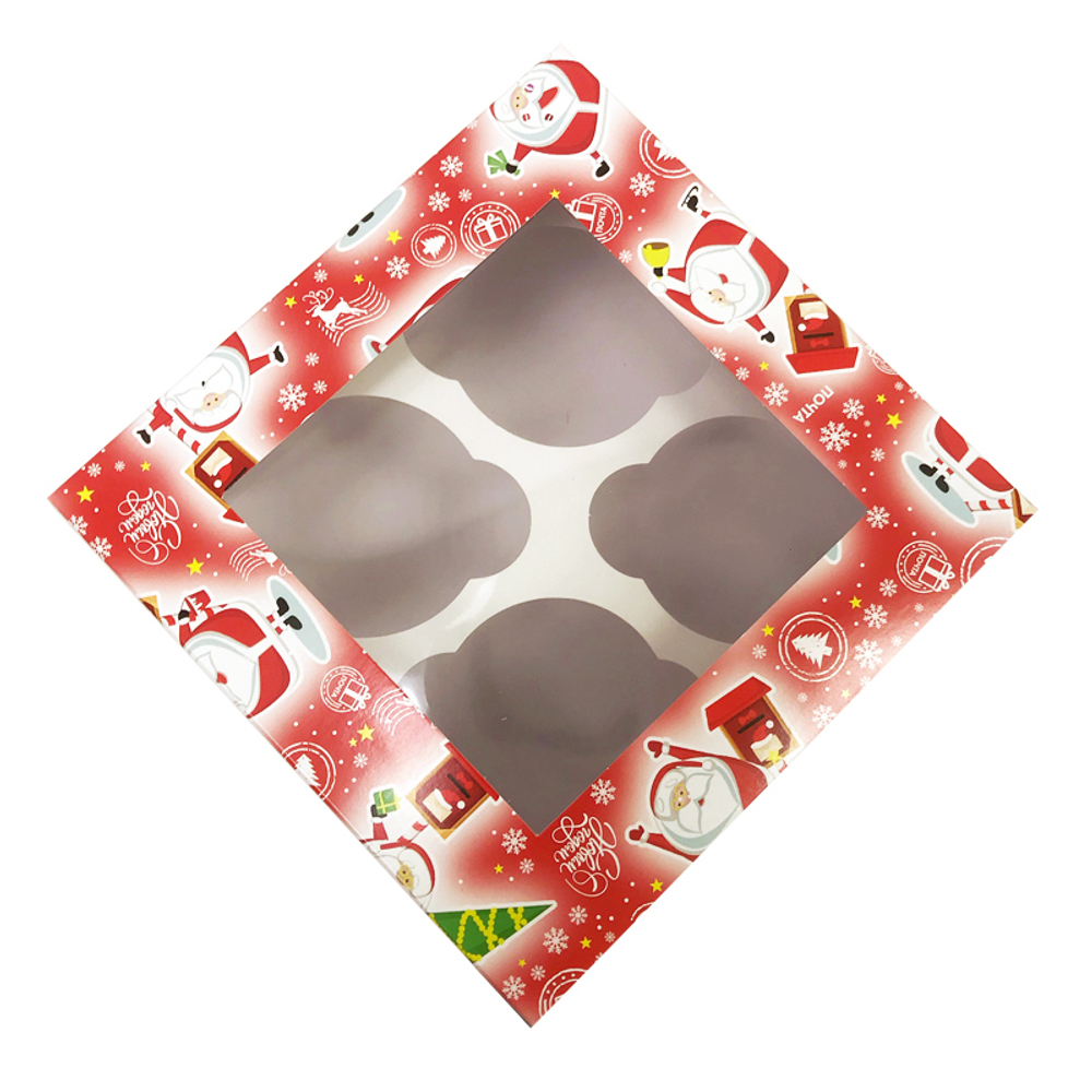 Коробка на 4 капкейка Новогодняя посылка, 16*16*10 см