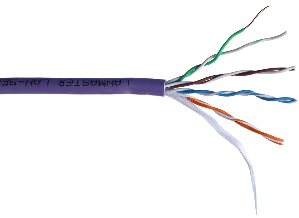 Кабель витая пара U/UTP 5 кат. 4 пары Lanmaster LAN-5EUTP-HFLT-VI