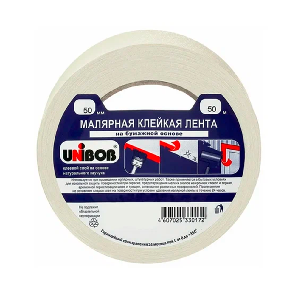 Клейкая лента малярная 30мм х 25м UNIBOB