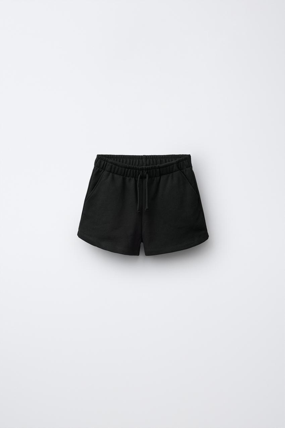 ZARA ШОРТЫ ИЗ МЯГКОЙ ТКАНИ С НАШИВКОЙ «ЗВЕЗДА», ЧЕРНЫЙ