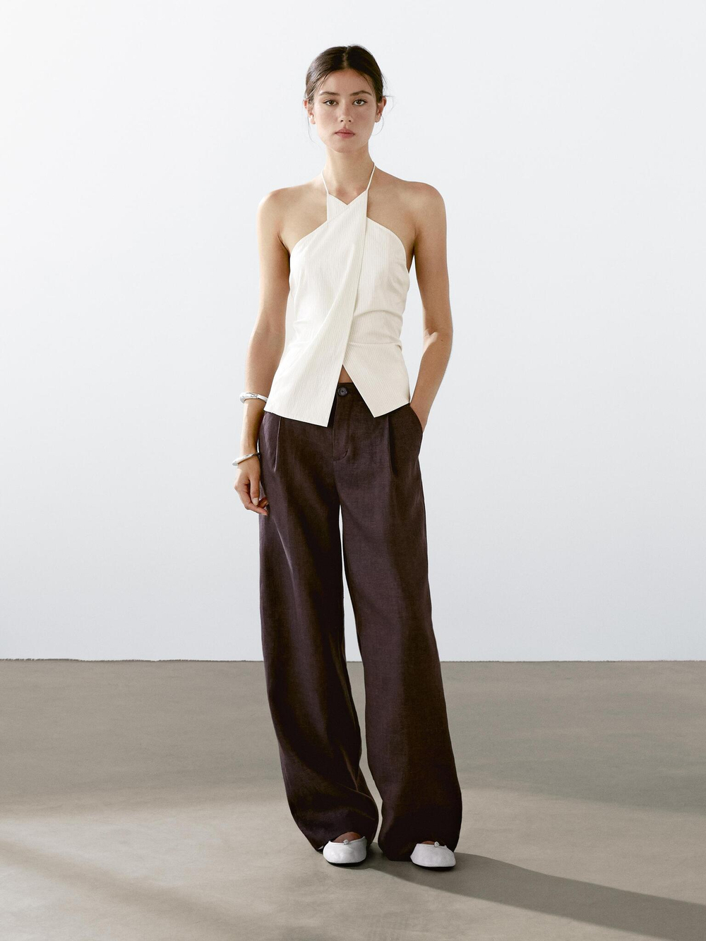 Massimo Dutti Брюки свободного кроя из 100% льна, коричневый