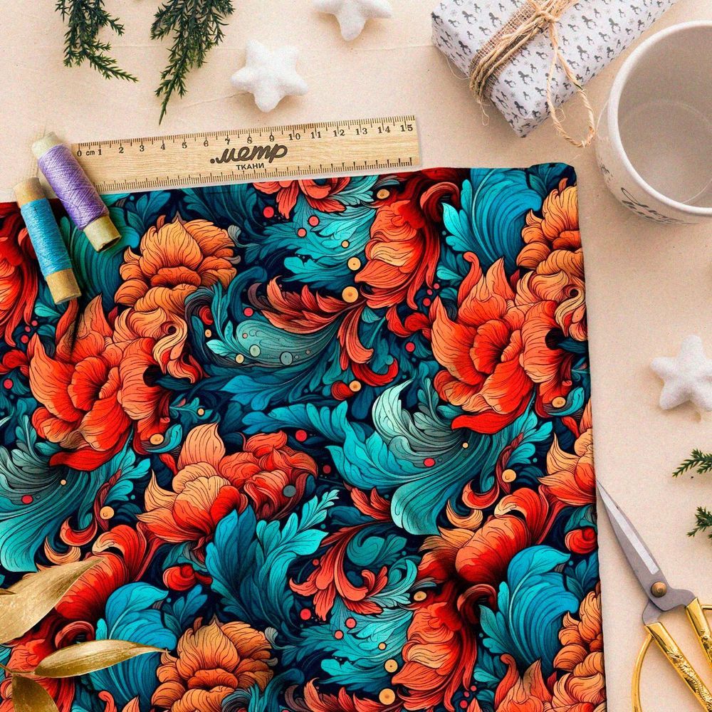 Ткань премиум таффета атмосферные шелесты листьев