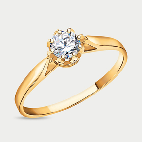 Кольцо помолвочное из розового золота 585 пробы с фианитами для женщин (арт. 10070)