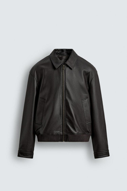 ZARA Х AARON LEVINE КОЖАНАЯ КУРТКА-БОМБЕР, ШОКОЛАДНЫЙ