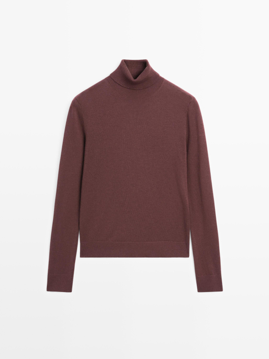 Massimo Dutti Свитер из смесовой шерсти с высоким воротником, гранатовый