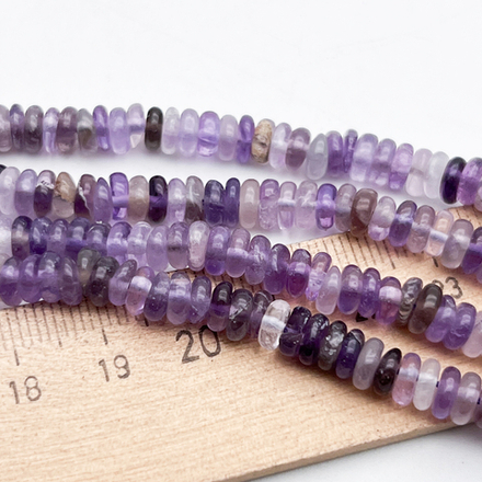 Аметист бусины, рондель, размер около 1,8-2,5*5,5-6 мм, цена за отрезок 19 см (1/2 нити)