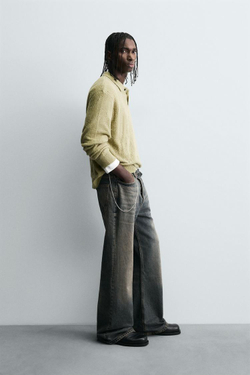 ZARA ТРИКОТАЖНОЕ ПОЛО С АЖУРНЫМ УЗОРОМ, СВЕТЛО-ЗЕЛЕНЫЙ