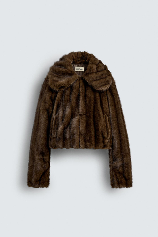 ZARA HARRY LAMBERT X DISNEY УКОРОЧЕННАЯ ШУБА ИЗ ИСКУССТВЕННОГО МЕХА, КОРИЧНЕВЫЙ