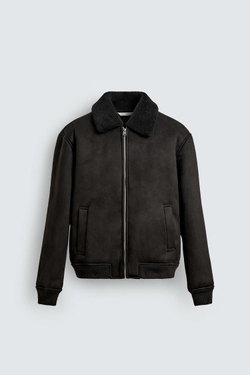 ZARA КОМБИНИРОВАННАЯ КУРТКА ИЗ ИСКУССТВЕННОЙ ЗАМШИ, ЧЕРНЫЙ