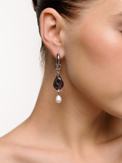 Серьги "Petrol & Pearl Cross" Silver