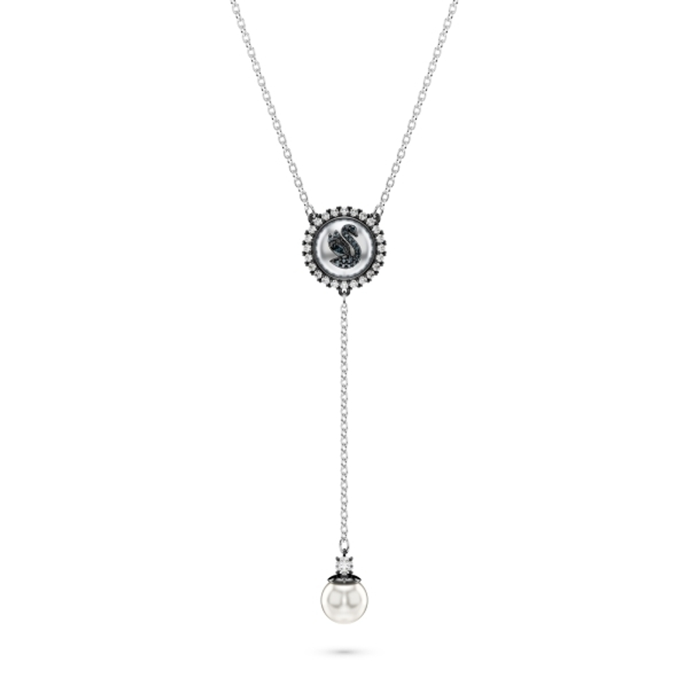 SWAN:NECKLACE PRL GRY/RHS