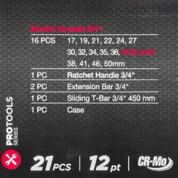 Набор инструментов ударных 21пр, 3/4''(12гр.) PATRON P-6212-9MPB