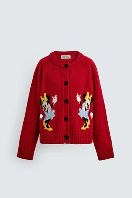 ZARA Х DISNEY ВЯЗАНЫЙ КАРДИГАН ИЗ ШЕРСТИ MINNIE MOUSE, КРАСНЫЙ