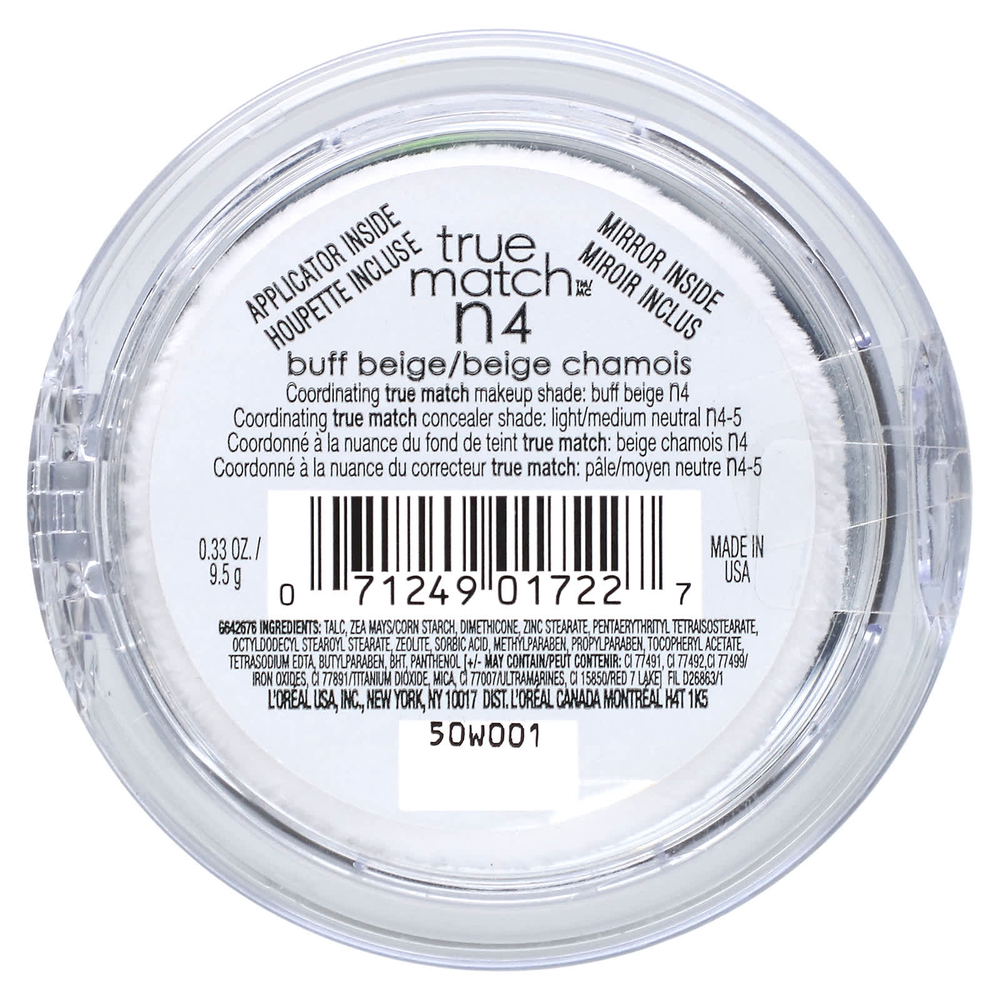 L'Oréal, True Match, суперсмываемая пудра, N4 бежевый, 9,5 г (0,33 унции)