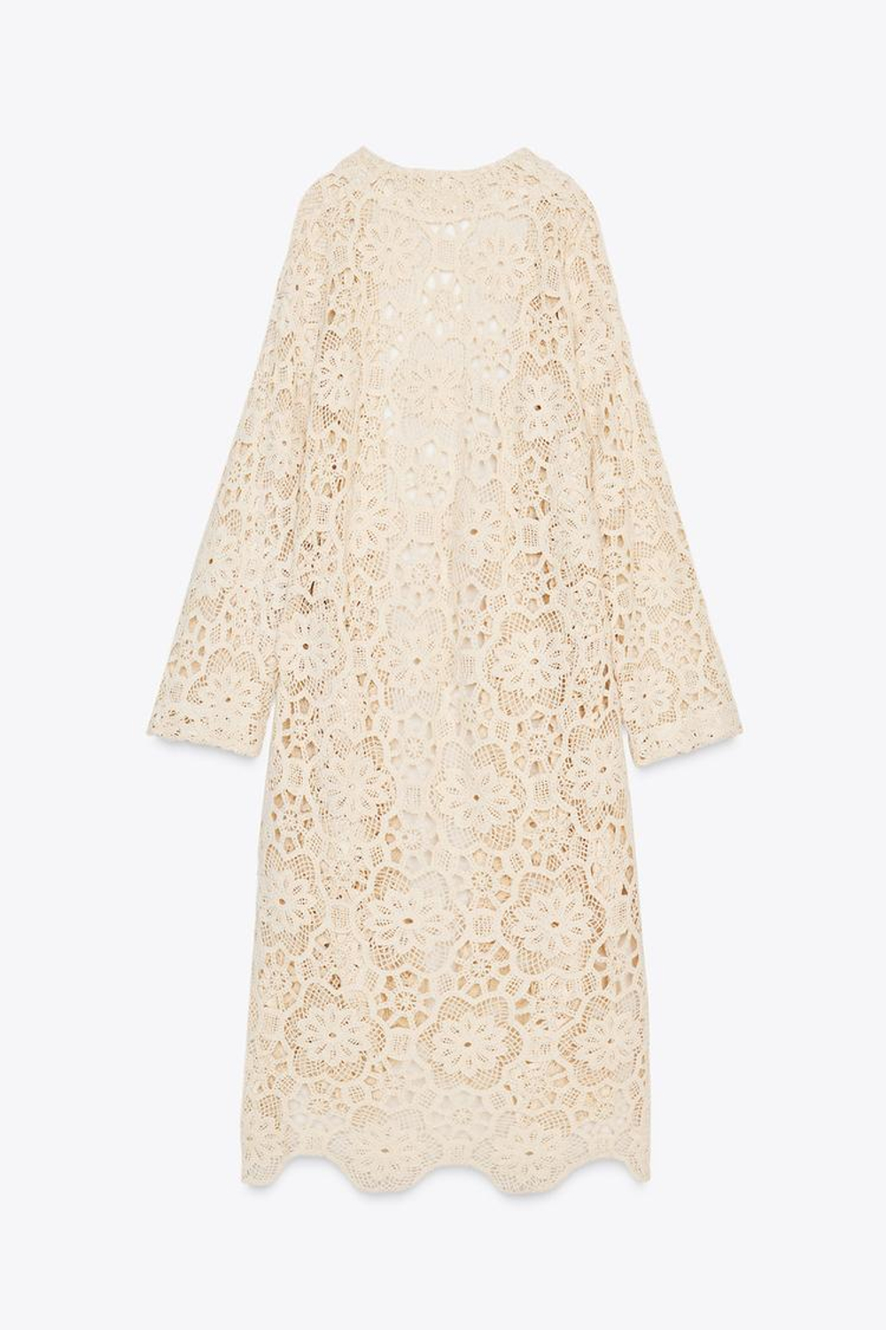 ZARA КАРДИГАН ИЗ КРУЖЕВА КРОШЕ, СВЕТЛО-БЕЖЕВЫЙ