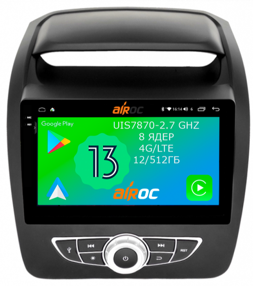 Магнитола для KIA Sorento 2012-2016 (климат на большом экране ГУ) - Airoc 2K AU-2331 на Android 13, Быстрейшая, SIM-слот