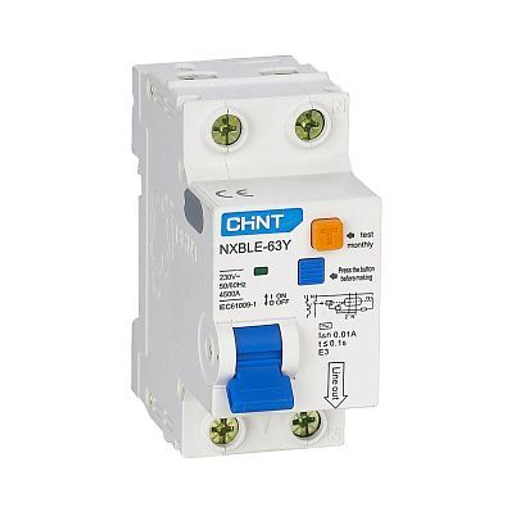 CHINT Диф. автомат NXBLE-63Y 1P+N 25А 30mA электронный тип AС, х-ка С, 4.5kA 105544 Chint
