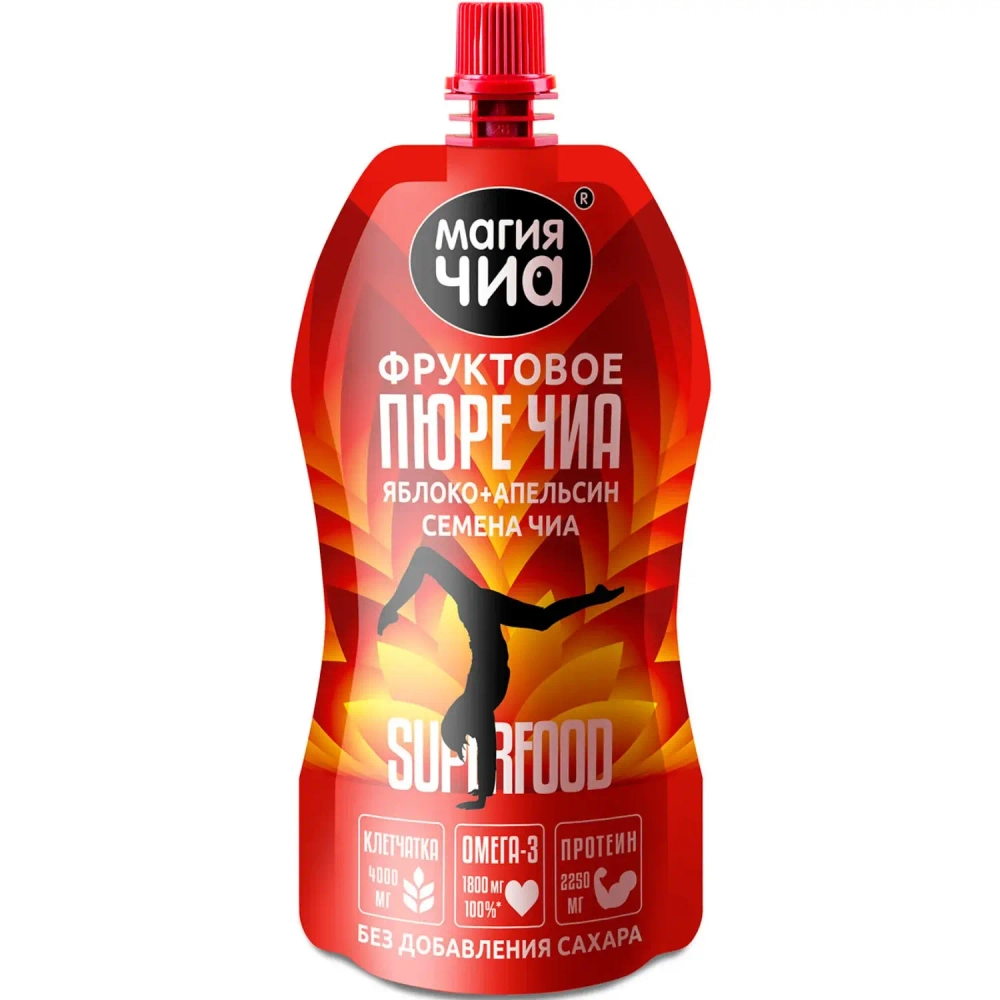 Фруктовое пюре Чиа Яблоко+Апельсин МАГИЯ ЧИА, 150 г, упаковка спереди