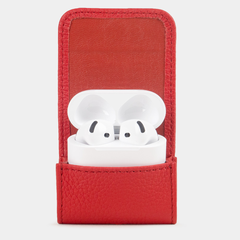 Чехол для наушников AirPods 3 из кожи теленка, красного цвета