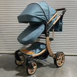 Коляска-трансформер Sweet Kids 608 3в1 Синий текстиль на золотой раме