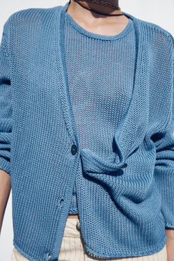 ZARA КАРДИГАН ИЗ 100% ХЛОПКА, СИНИЙ