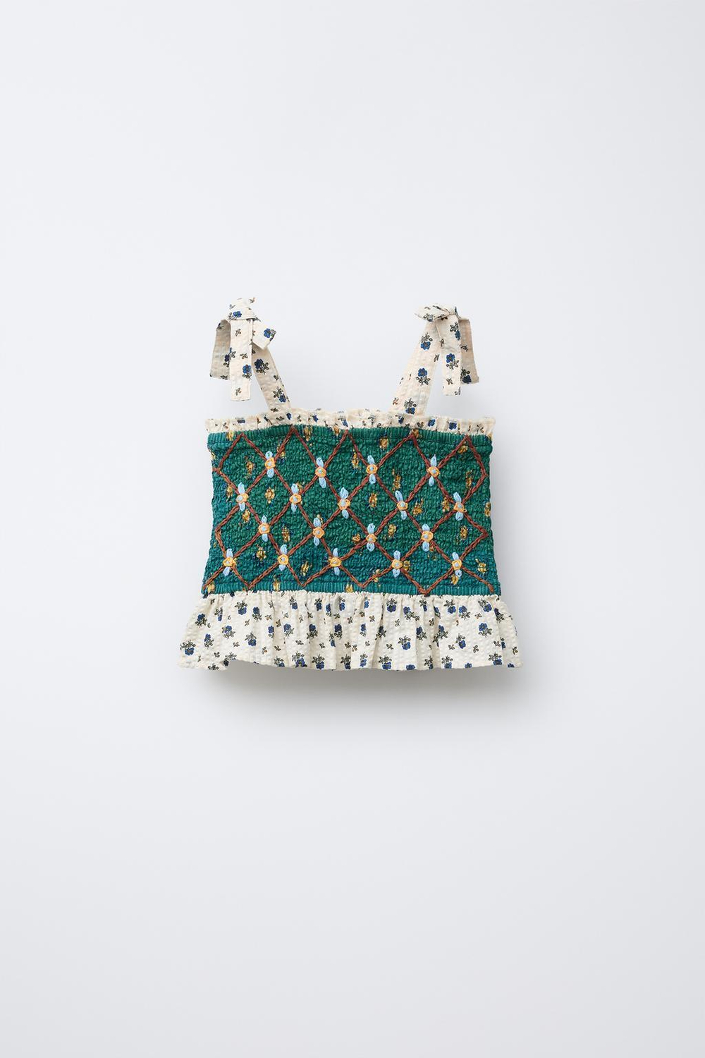 ZARA ТОП С ЦВЕТОЧНЫМ ПРИНТОМ, ЭКРЮ