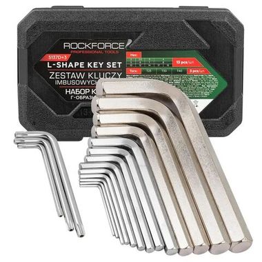 Ключи Г-образные 6-гранные, набор 13+3пр. RockFORCE RF-5137D+3