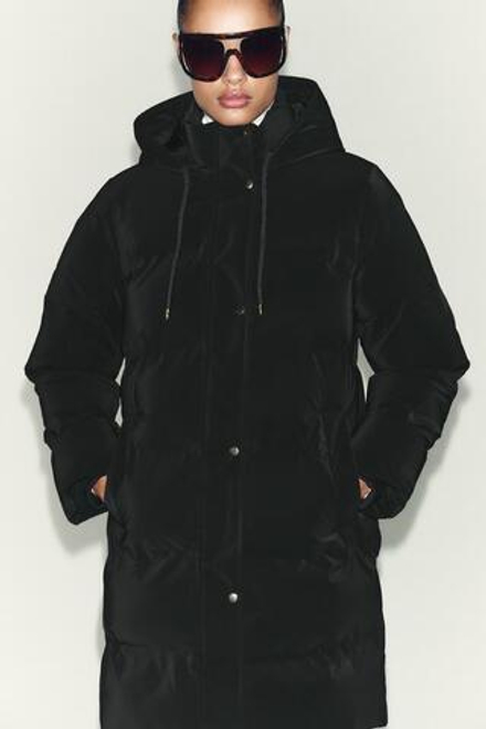 ZARA ВЕТРОЗАЩИТНЫЙ АНОРАК СРЕДНЕЙ ДЛИНЫ ИЗ ПРОРЕЗИНЕННОЙ ТКАНИ, ЧЕРНЫЙ