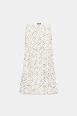 ZARA ЮБКА ИЗ ПОЛУПРОЗРАЧНОЙ ТКАНИ В ГОРОШЕК, БЕЛЫЙ/ЧЕРНЫЙ