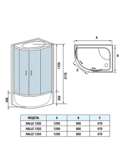 Душевая кабина WeltWasser (ВельтВассер) Halle 1202 R, с высоким поддоном, 120x90x217
