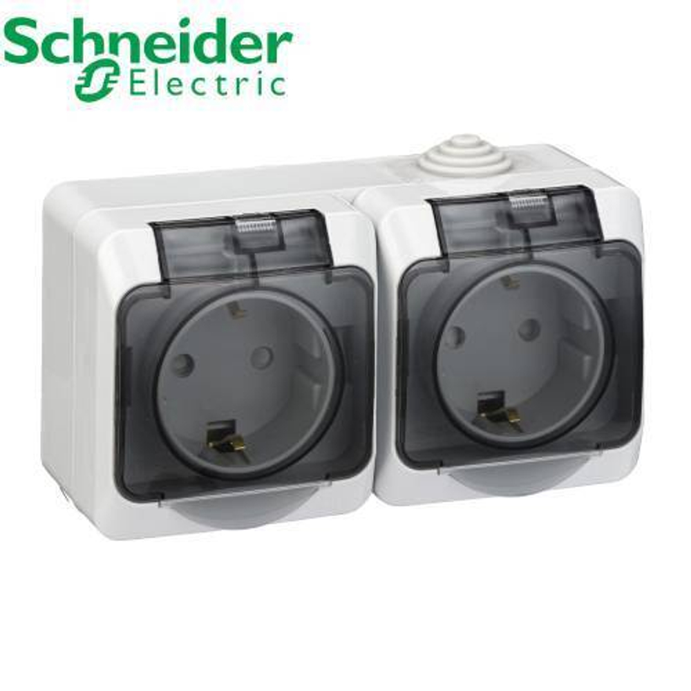 РА16-244С Розетка 2-ая с/з со шторкой с крышкой (серый) Этюд Schneider