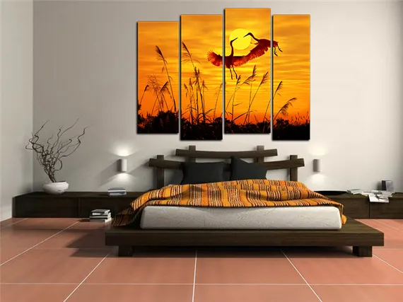 Модульная картина "Журавли на закате"