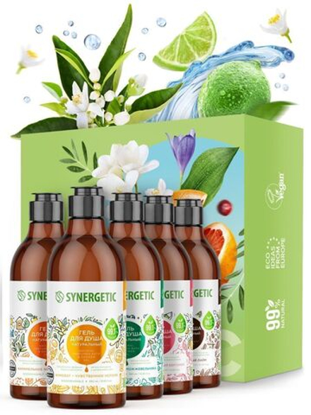 SYNERGETIC Подарочный набор гелей для душа 380 мл, микс, 5 предметов