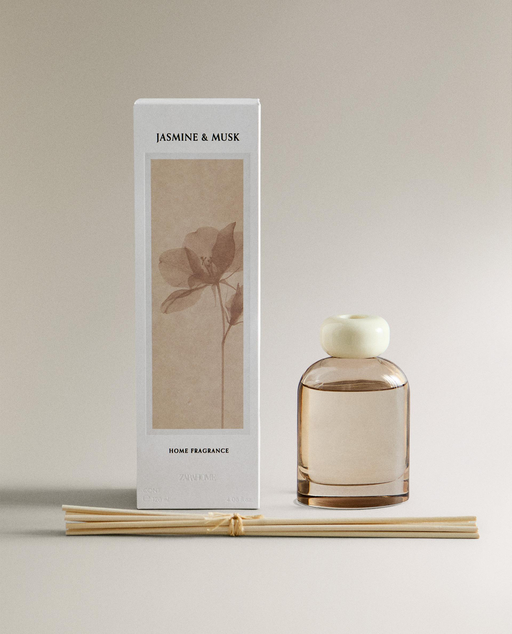Zara Home Аромадиффузор Jasmine & Musk 120 мл, тростниковые палочки микадо, аромат цветочный древесный, Розовый