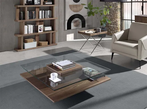 Журнальный столик Angel Cerda 2017, 100х100 см, стекло, орех