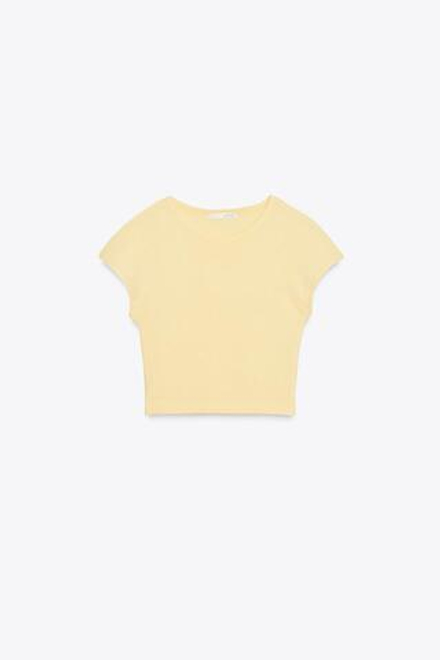 ZARA УКОРОЧЕННАЯ ФУТБОЛКА ИЗ ХЛОПКА И МОДАЛА, ЖЕЛТЫЙ