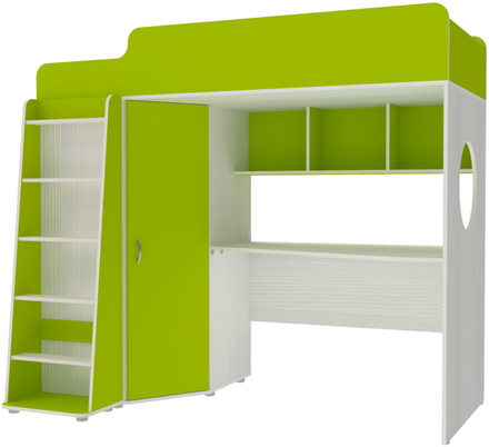 Кровать-чердак КарИВи Легенда 4.1 80х190 Белое Дерево Лайм