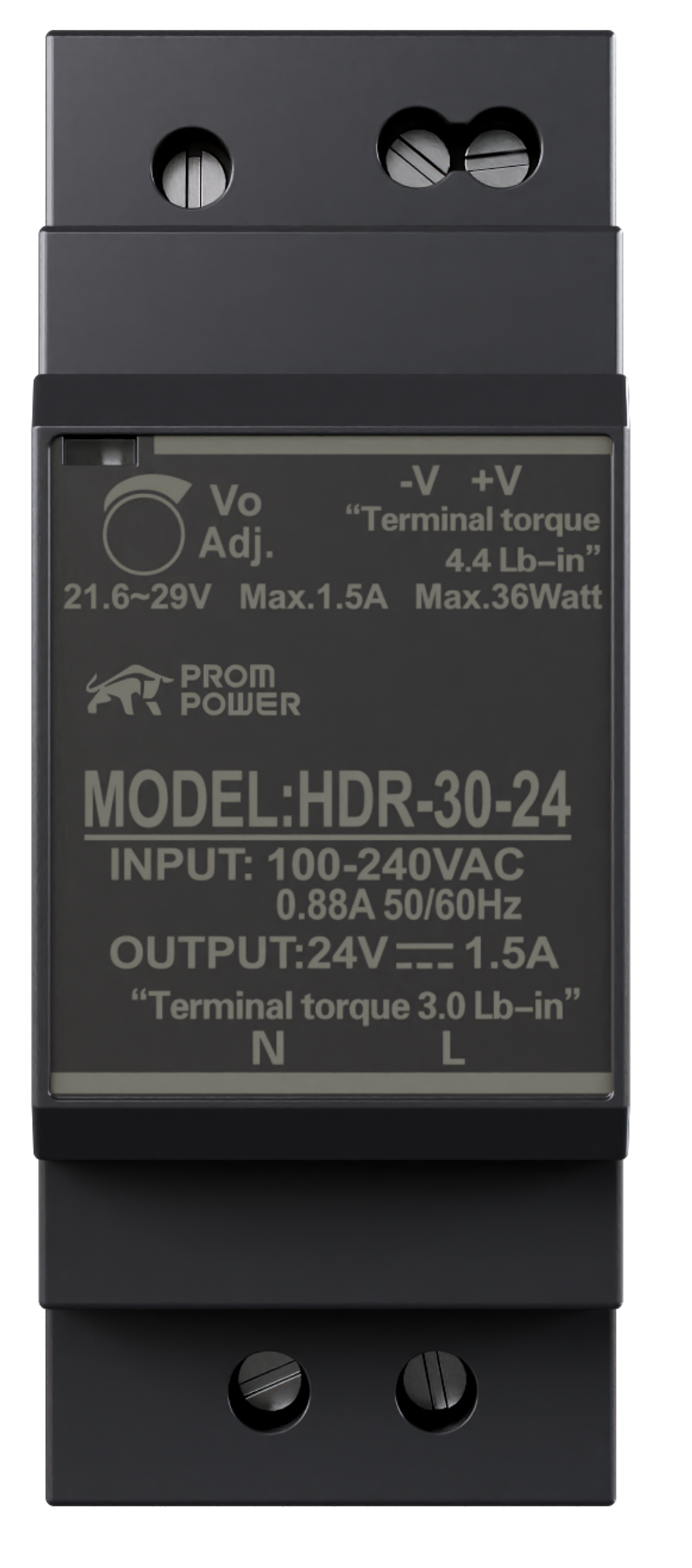 Источник питания PROMPOWER HDR-30-24, на вых. 24 В DC, 1.5А, 36Вт. Вх. 85-264В AC (120-370 В DC)