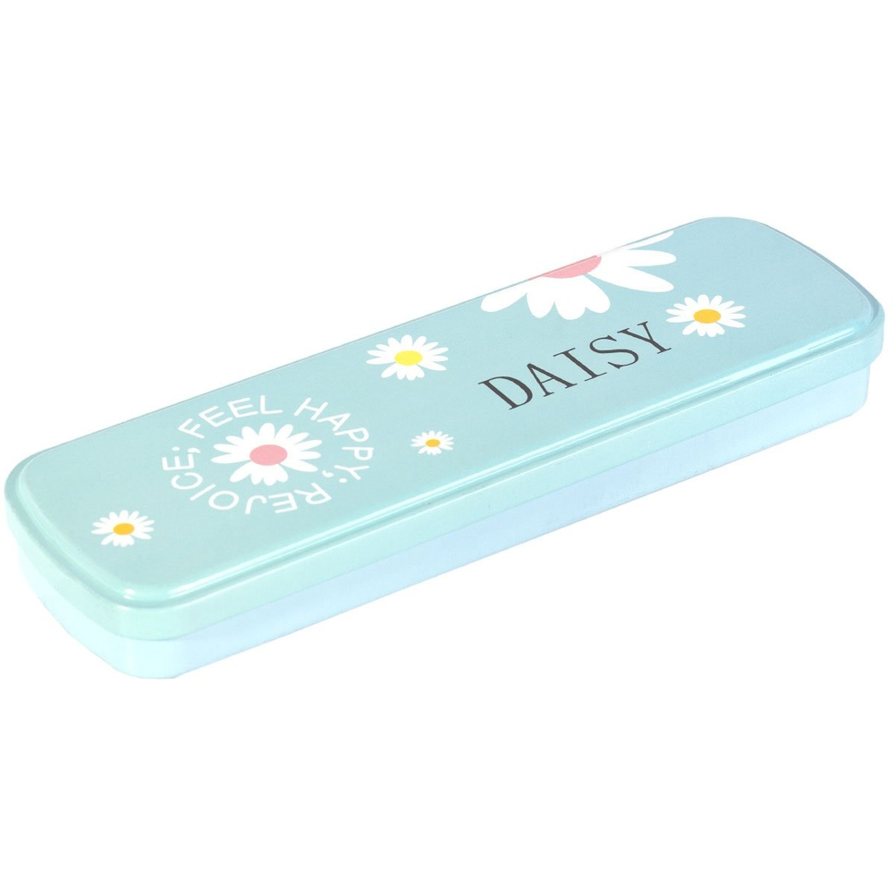 Пенал металлический 2 отделения Alingar, таблица умножения, 55 х 190 мм, "Daisy", ассорти (голуб,роз,фиолет, бирюз), цветочки