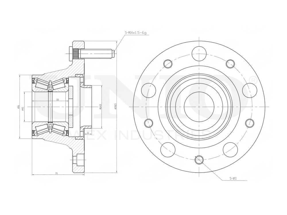 Ступица задняя (без ABS) UNIO HUB-20142