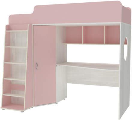 Кровать-чердак КарИВи Легенда 4.1 80х190 Белое Дерево Розовый