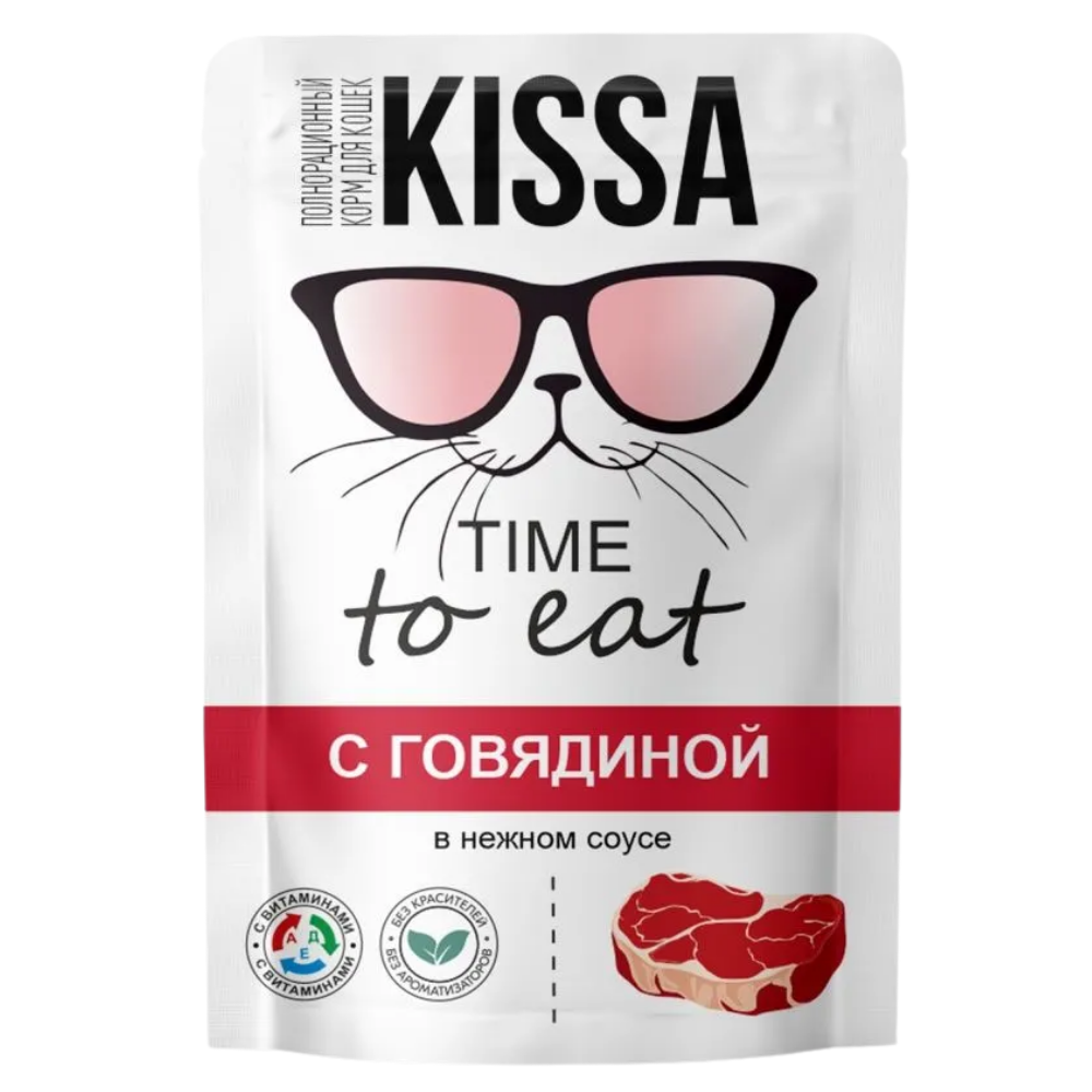 Влажный корм KISSA для кошек с говядиной в соусе 75 гр