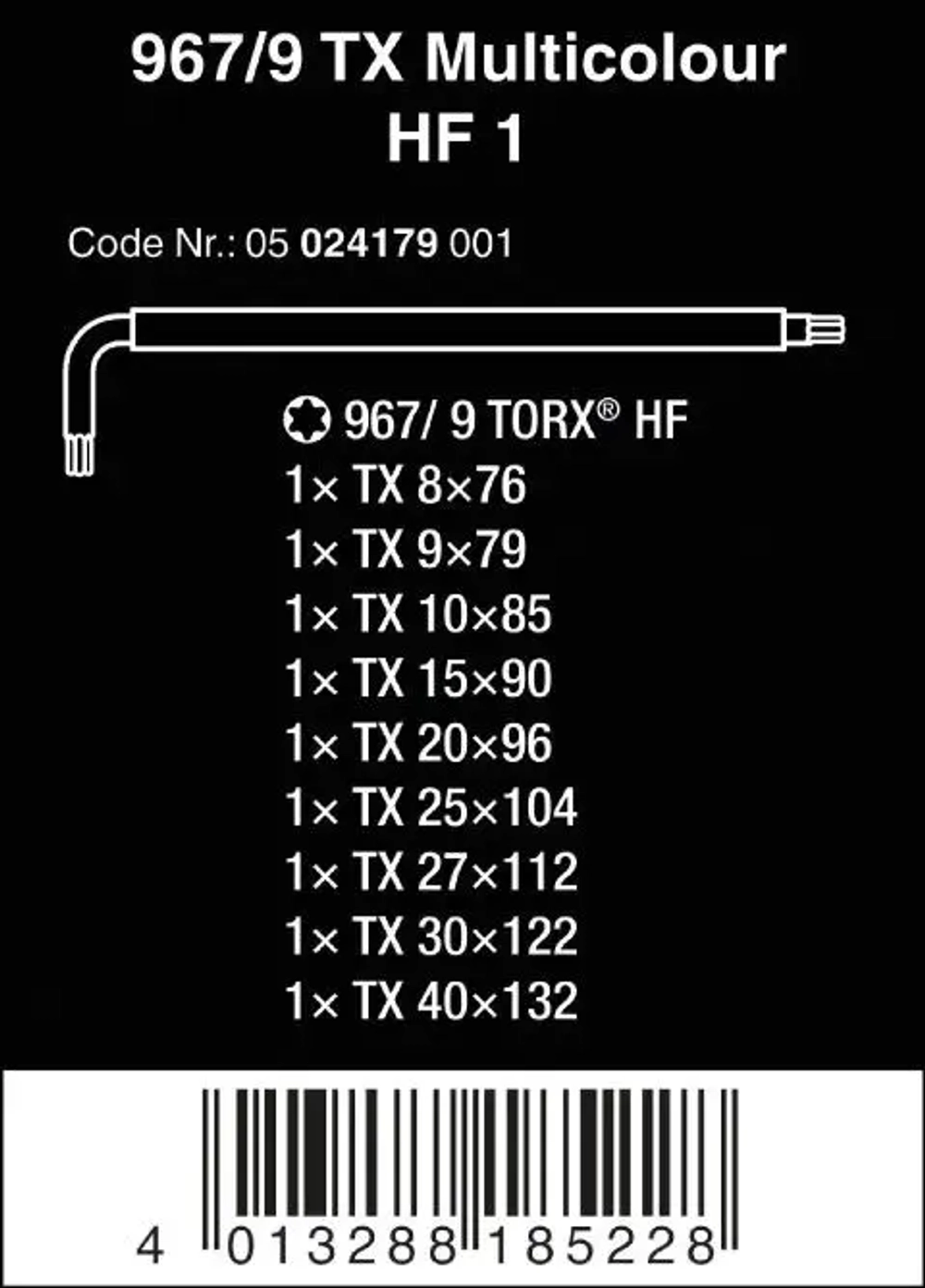 Набор Г-образных ключей 967/9 TX Multicolour HF 1 Wera 05024179001