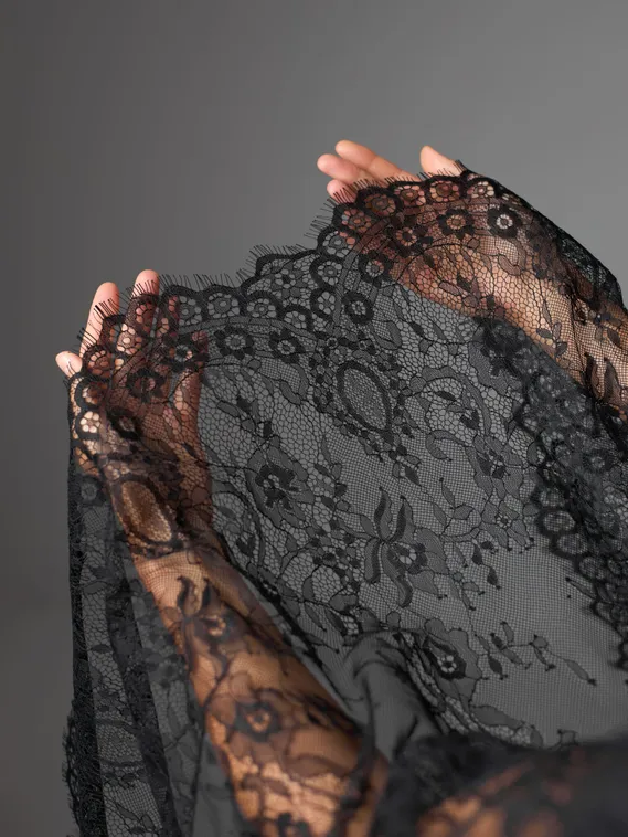 07-02 Кружево реснички (шантильи) широкое, 75 см, черный 170